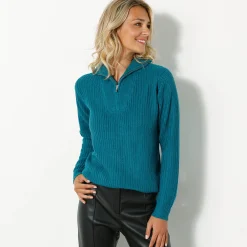 Trui met truckerskraag in ribtricot