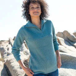Trui met truckerskraag in ribtricot