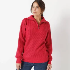 Trui met truckerskraag in ribtricot