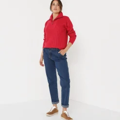 Trui met truckerskraag in ribtricot