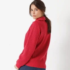 Trui met truckerskraag in ribtricot