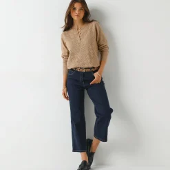 Trui met Tunesische hals, in ajourtricot