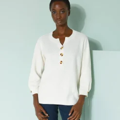 Trui met Tunesische hals en 3/4-mouwen, fantasietricot