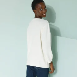 Trui met Tunesische hals en 3/4-mouwen, fantasietricot