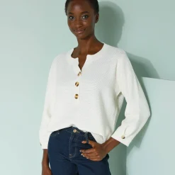 Trui met Tunesische hals en 3/4-mouwen, fantasietricot