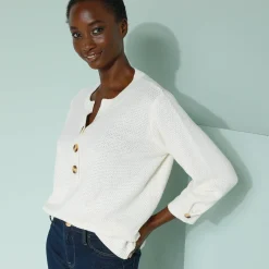 Trui met Tunesische hals en 3/4-mouwen, fantasietricot
