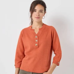Trui met Tunesische hals en 3/4-mouwen, fantasietricot