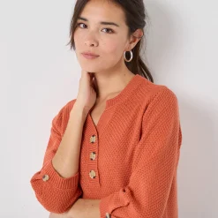 Trui met Tunesische hals en 3/4-mouwen, fantasietricot