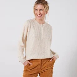 Trui met Tunesische hals, patenttricot met zachte touch