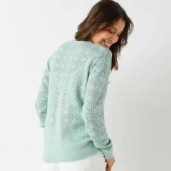 Trui met Tunesische hals, in ajourtricot