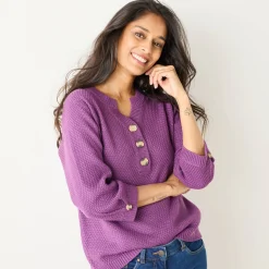 Trui met Tunesische hals en 3/4-mouwen, fantasietricot