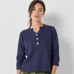 Trui met Tunesische hals en 3/4-mouwen, fantasietricot