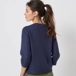Trui met Tunesische hals en 3/4-mouwen, fantasietricot
