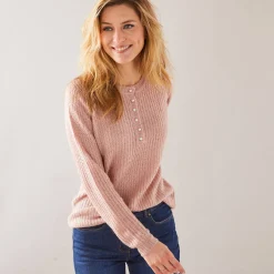 Trui met Tunesische hals, patenttricot met zachte touch