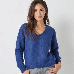 Trui met V-hals en loose volume, mohairtouch