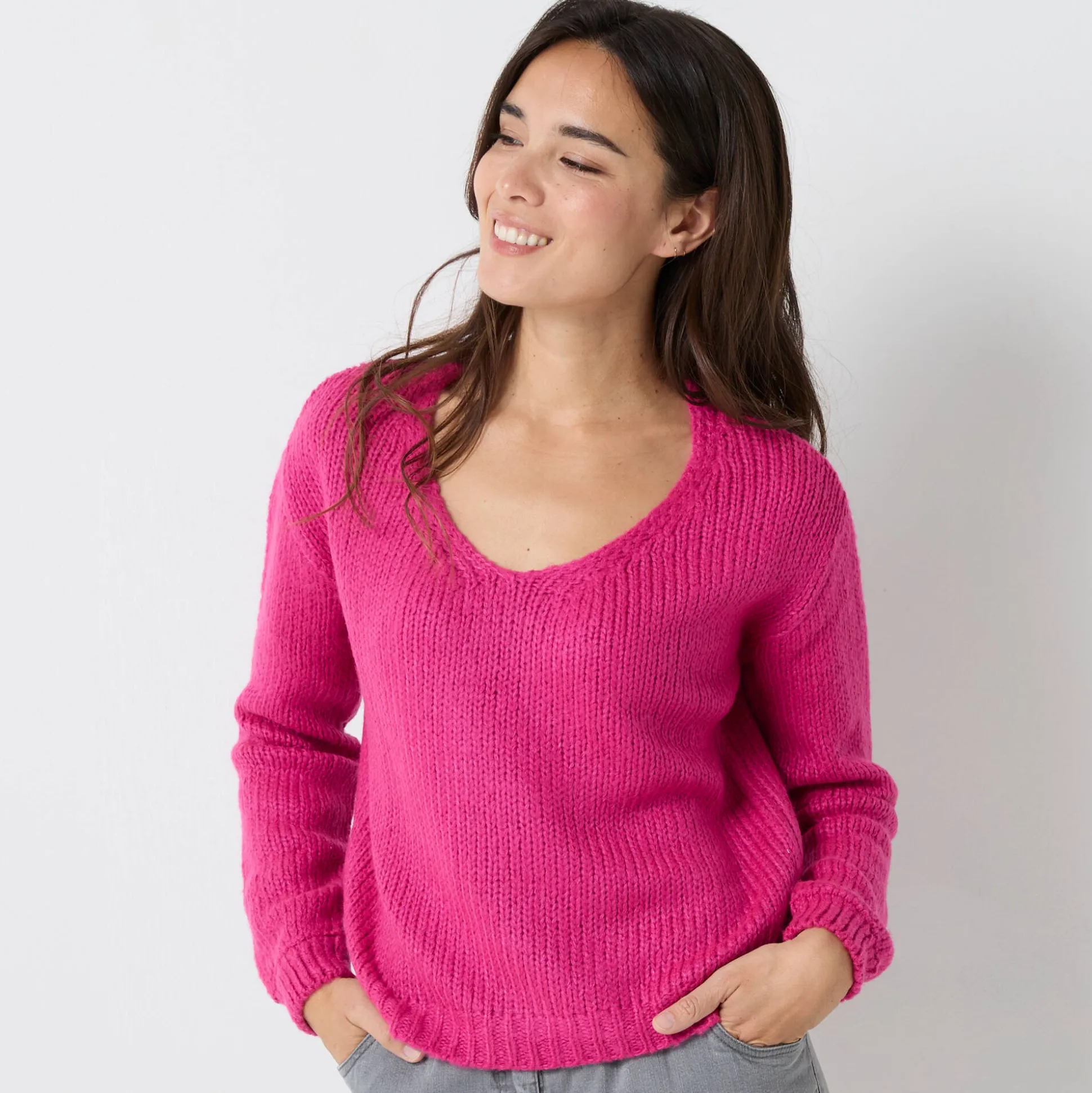 Trui met V-hals en loose volume, mohairtouch