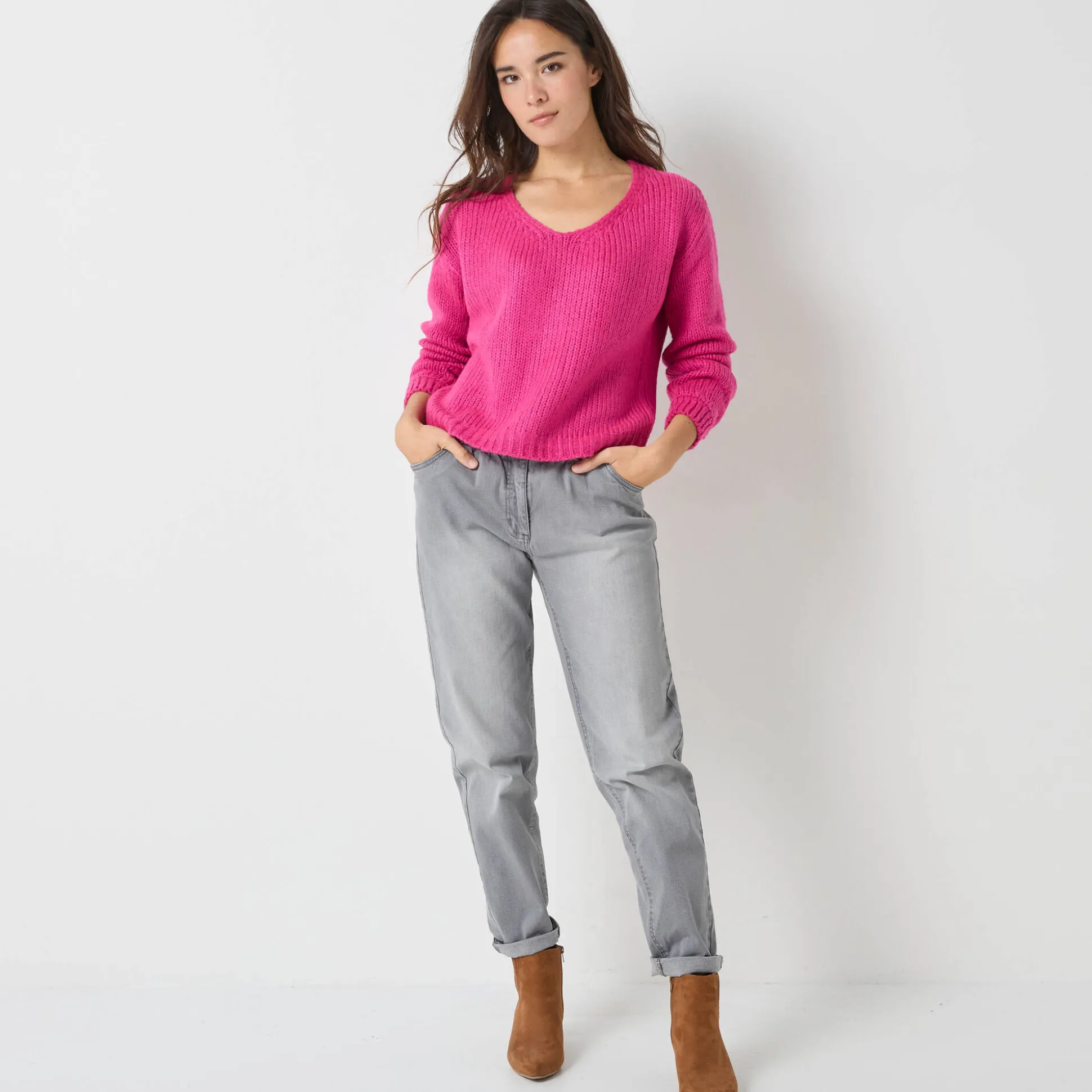 Trui met V-hals en loose volume, mohairtouch