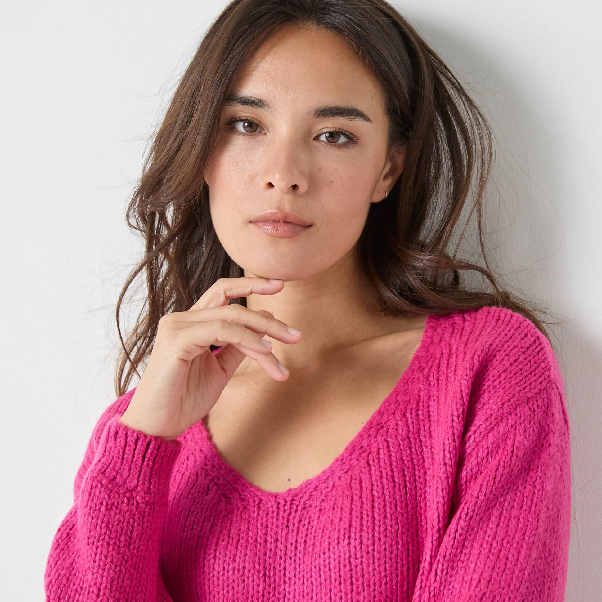 Trui met V-hals en loose volume, mohairtouch