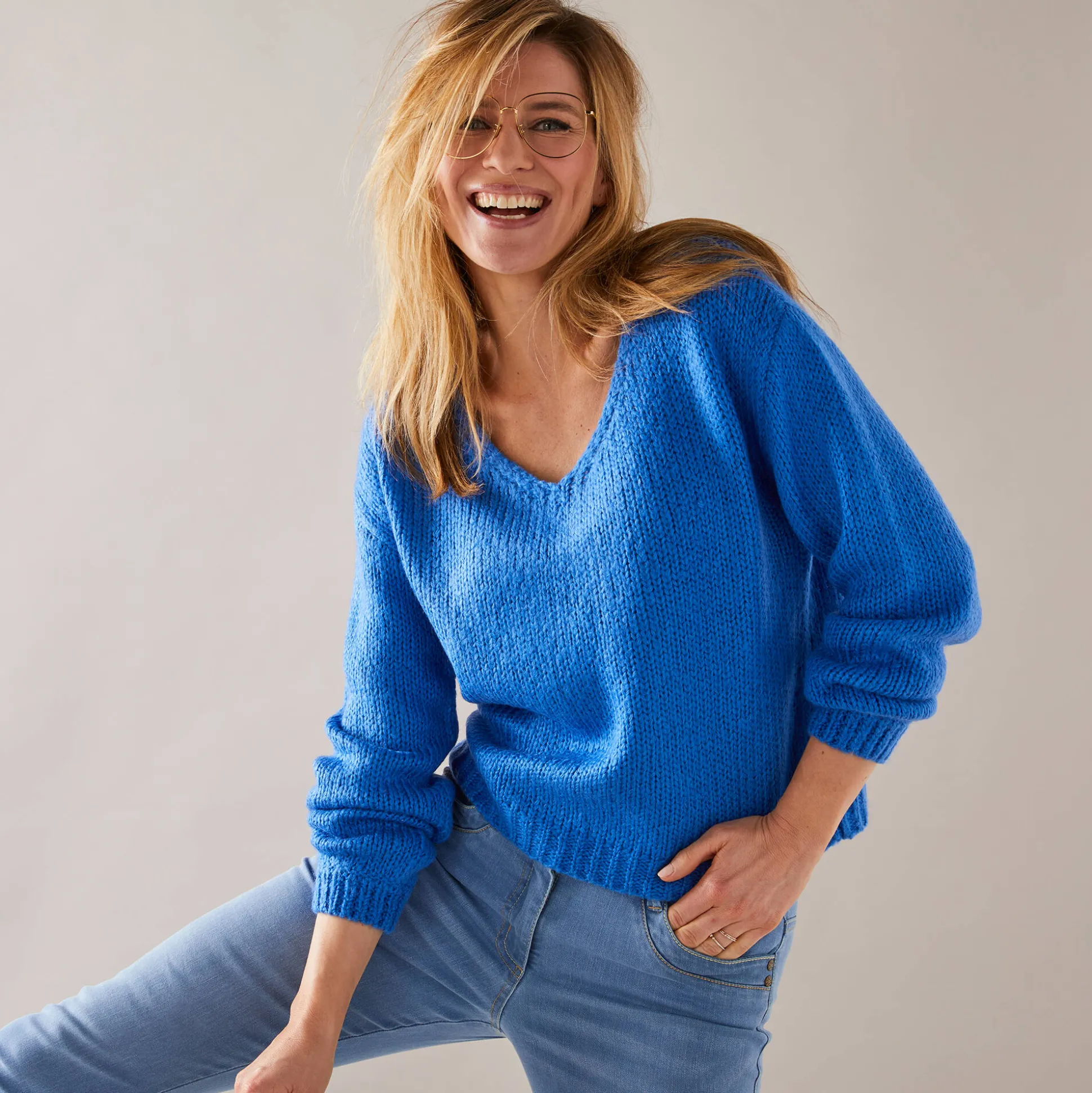 Trui met V-hals en loose volume, mohairtouch