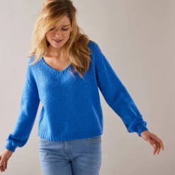Trui met V-hals en loose volume, mohairtouch
