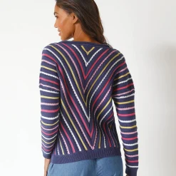 Trui met V-hals in fantasietricot, grafische strepenprint