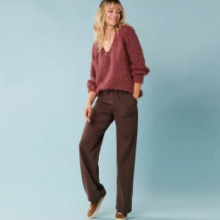 Trui met V-hals, 'loose' volume, in fantasie pareltricot