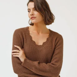 Trui met V-hals, patenttricot