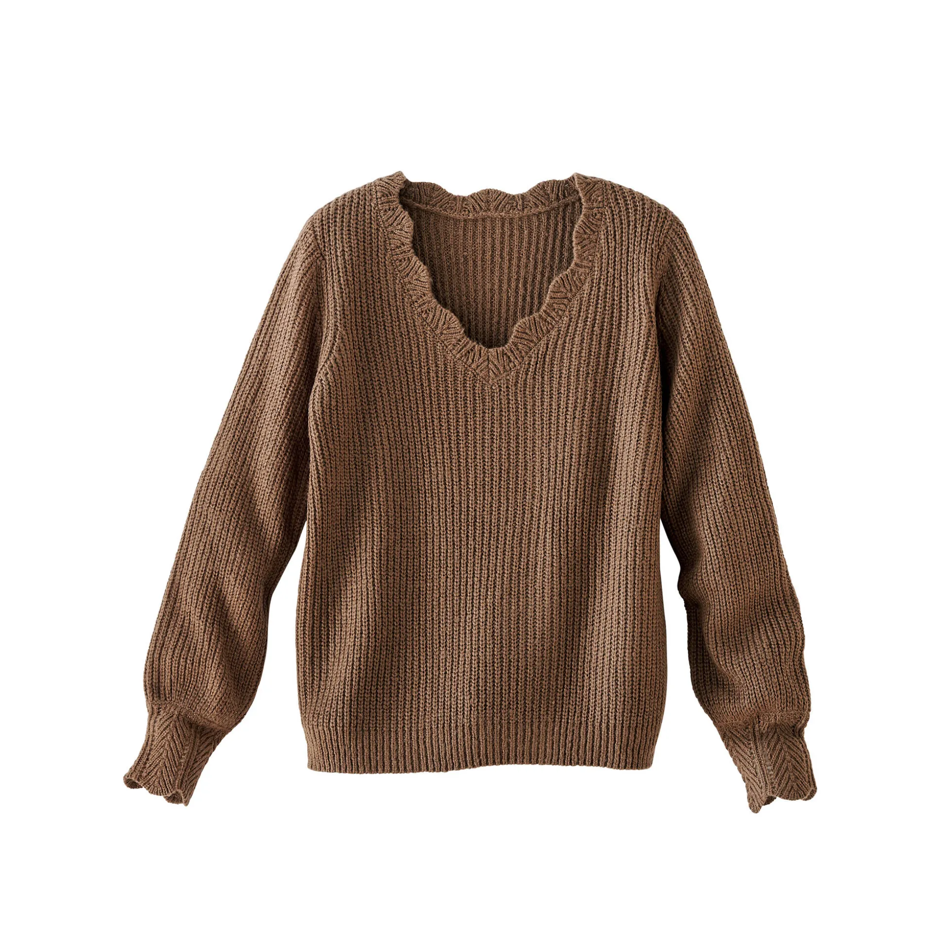 Trui met V-hals, patenttricot