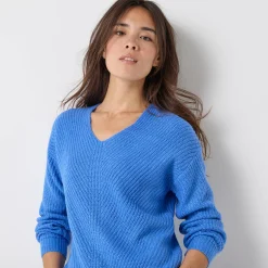 Trui met V-hals, patenttricot met zachte touch