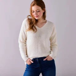 Trui met V-hals, patenttricot met zachte touch