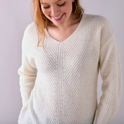 Trui met V-hals, patenttricot met zachte touch