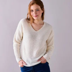 Trui met V-hals, patenttricot met zachte touch
