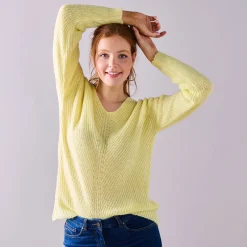 Trui met V-hals, patenttricot met zachte touch