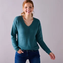 Trui met V-hals, patenttricot met zachte touch