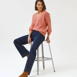 Trui met V-hals, patenttricot