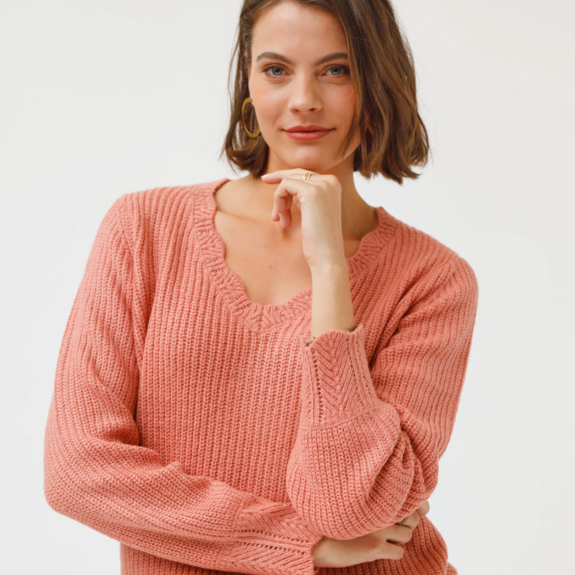 Trui met V-hals, patenttricot