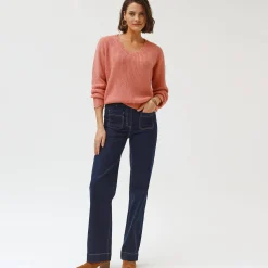 Trui met V-hals, patenttricot