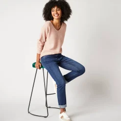 Trui met V-hals, patenttricot met zachte touch