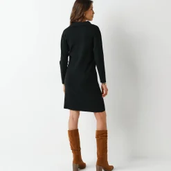 Trui-jurk in fijn tricot, met polokraag en zakken