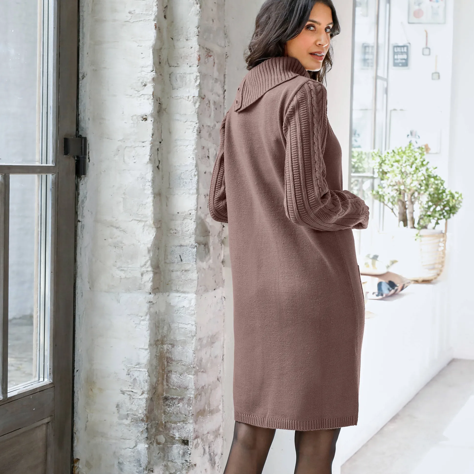 Trui-jurk in kabeltricot
