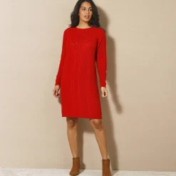 Trui-jurk in kabeltricot