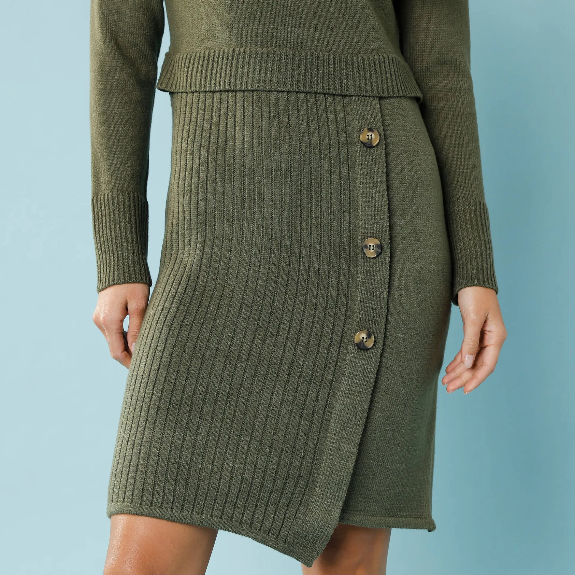 Trui-jurk in wikkelstijl, kleine lengtes