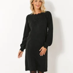 Trui-jurk met geschulpte afwerking, fantasietricot