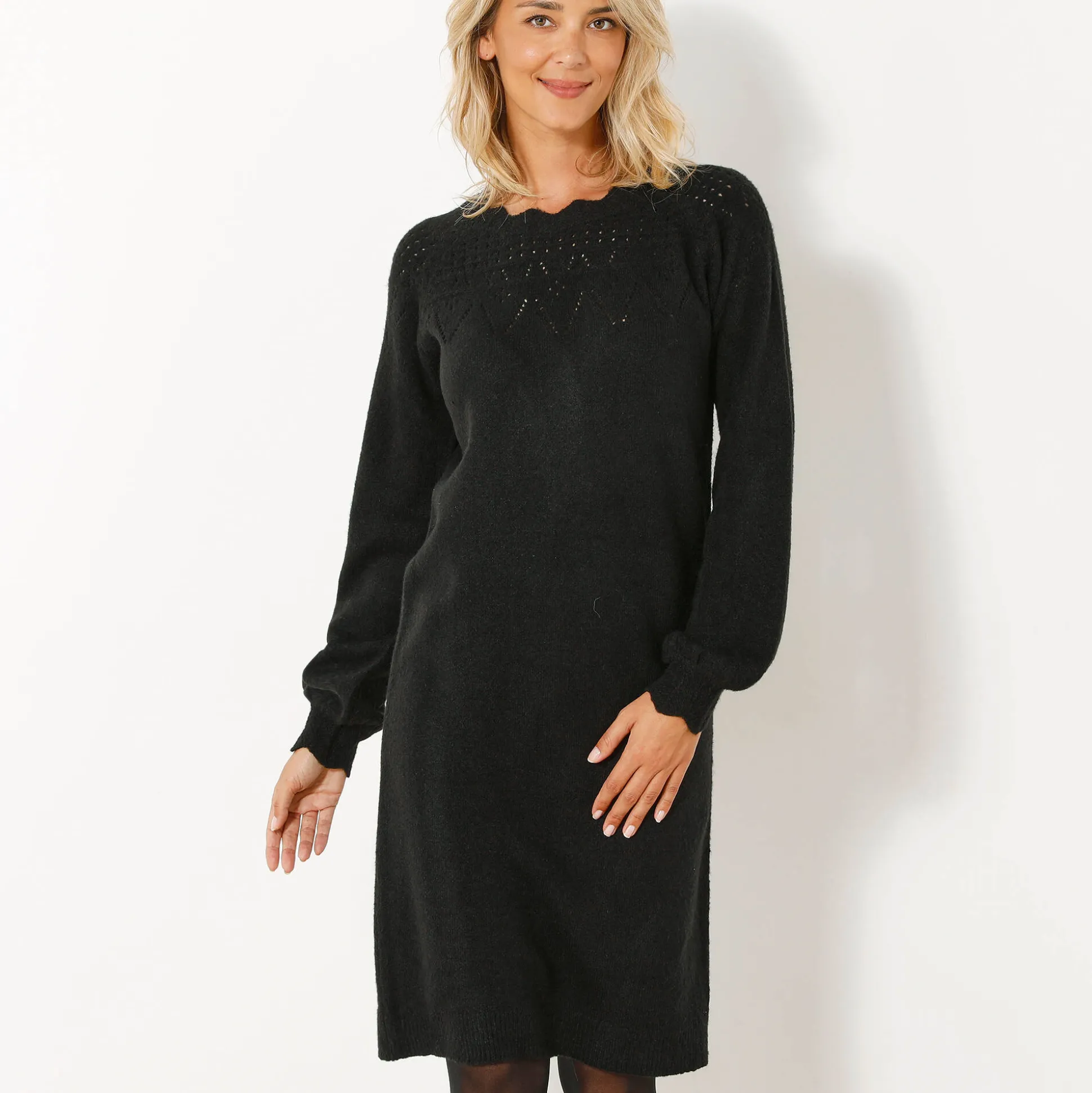 Trui-jurk met geschulpte afwerking, fantasietricot