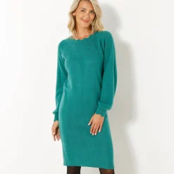 Trui-jurk met geschulpte afwerking, fantasietricot