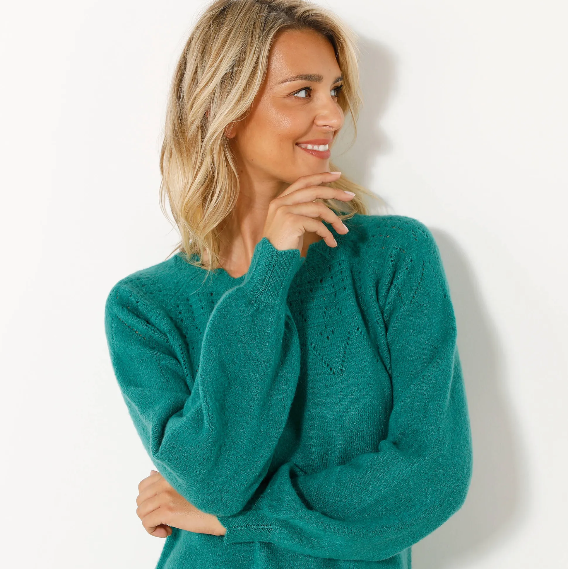 Trui-jurk met geschulpte afwerking, fantasietricot