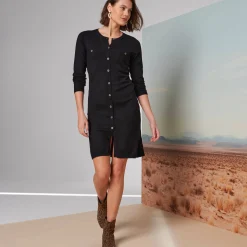 Trui-jurk met knoopsluiting, lange mouwen