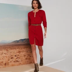 Trui-jurk met knoopsluiting, lange mouwen