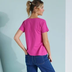 T-shirt col V imprimé doré