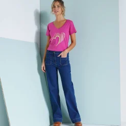 T-shirt col V imprimé doré